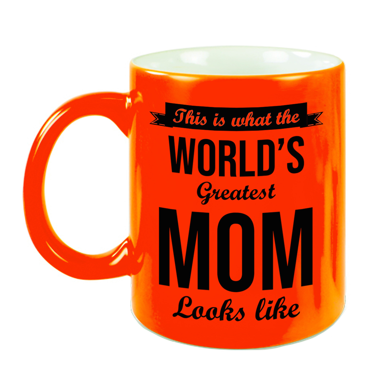 Worlds Greatest Mom cadeau koffiemok / theebeker neon oranje 330 ml -
