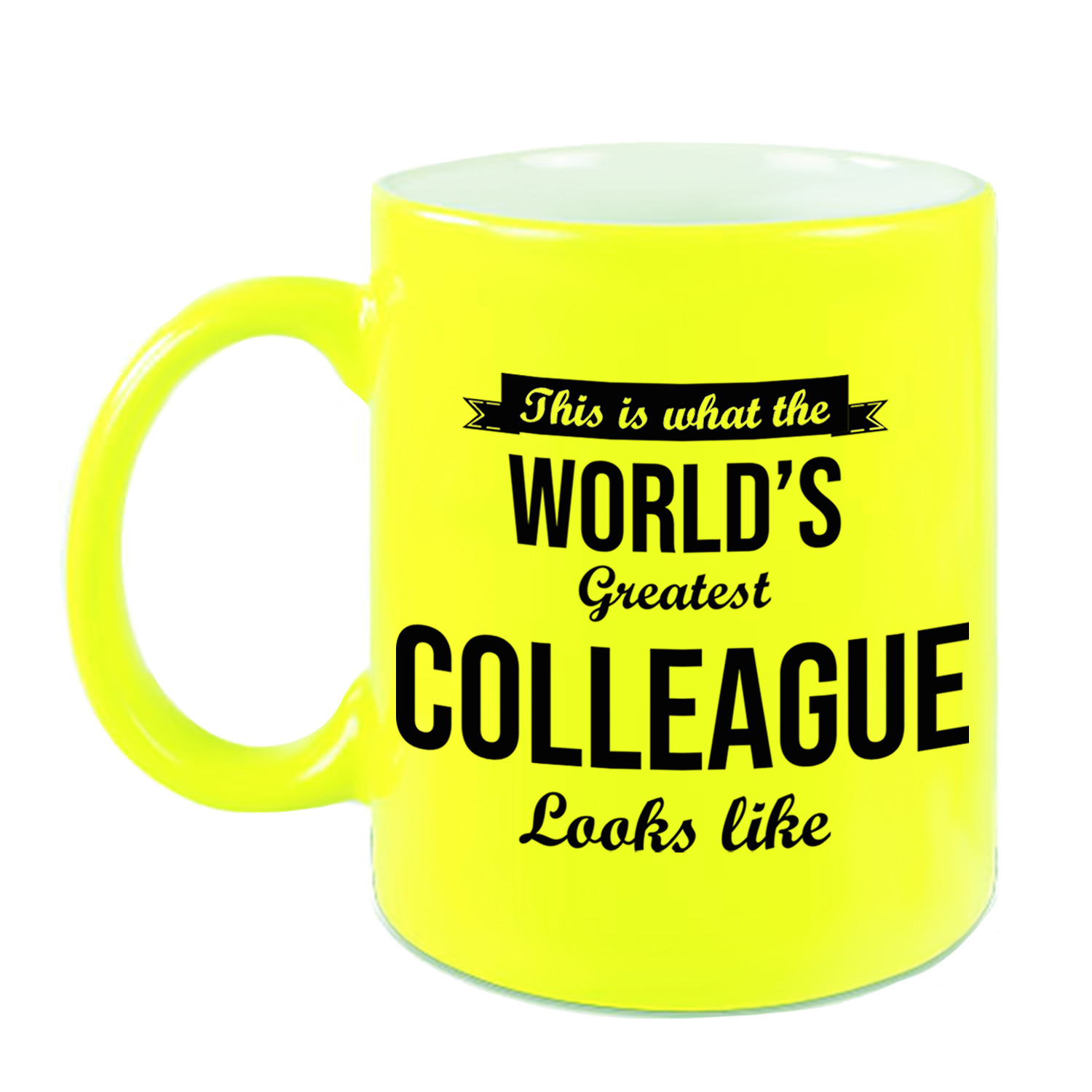Worlds Greatest Colleague cadeau koffiemok / theebeker neon geel 330 ml -
