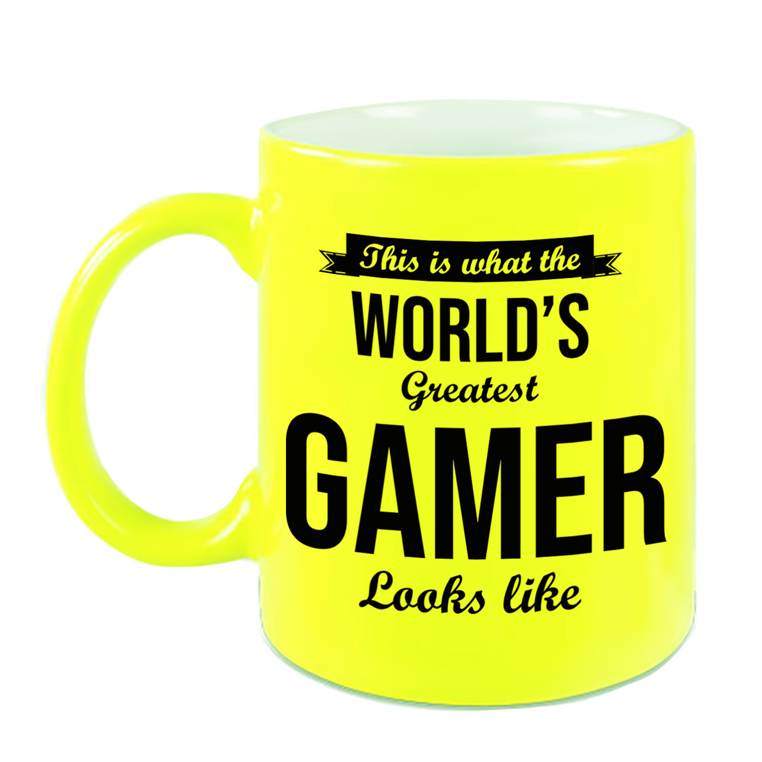 Worlds Greatest Gamer cadeau koffiemok / theebeker neon geel 330 ml -