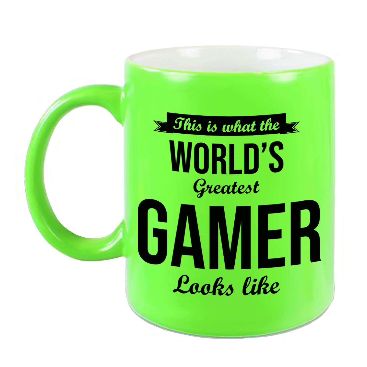 Worlds Greatest Gamer cadeau koffiemok / theebeker neon groen 330 ml -