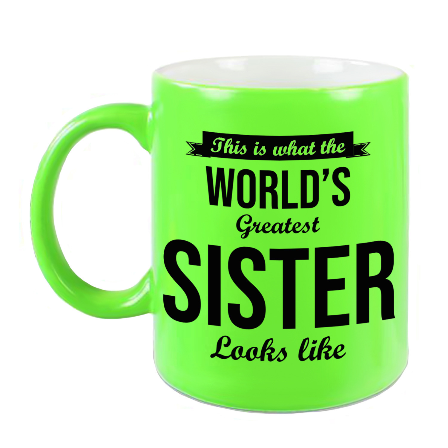 Worlds Greatest Sister cadeau koffiemok / theebeker neon groen 330 ml -