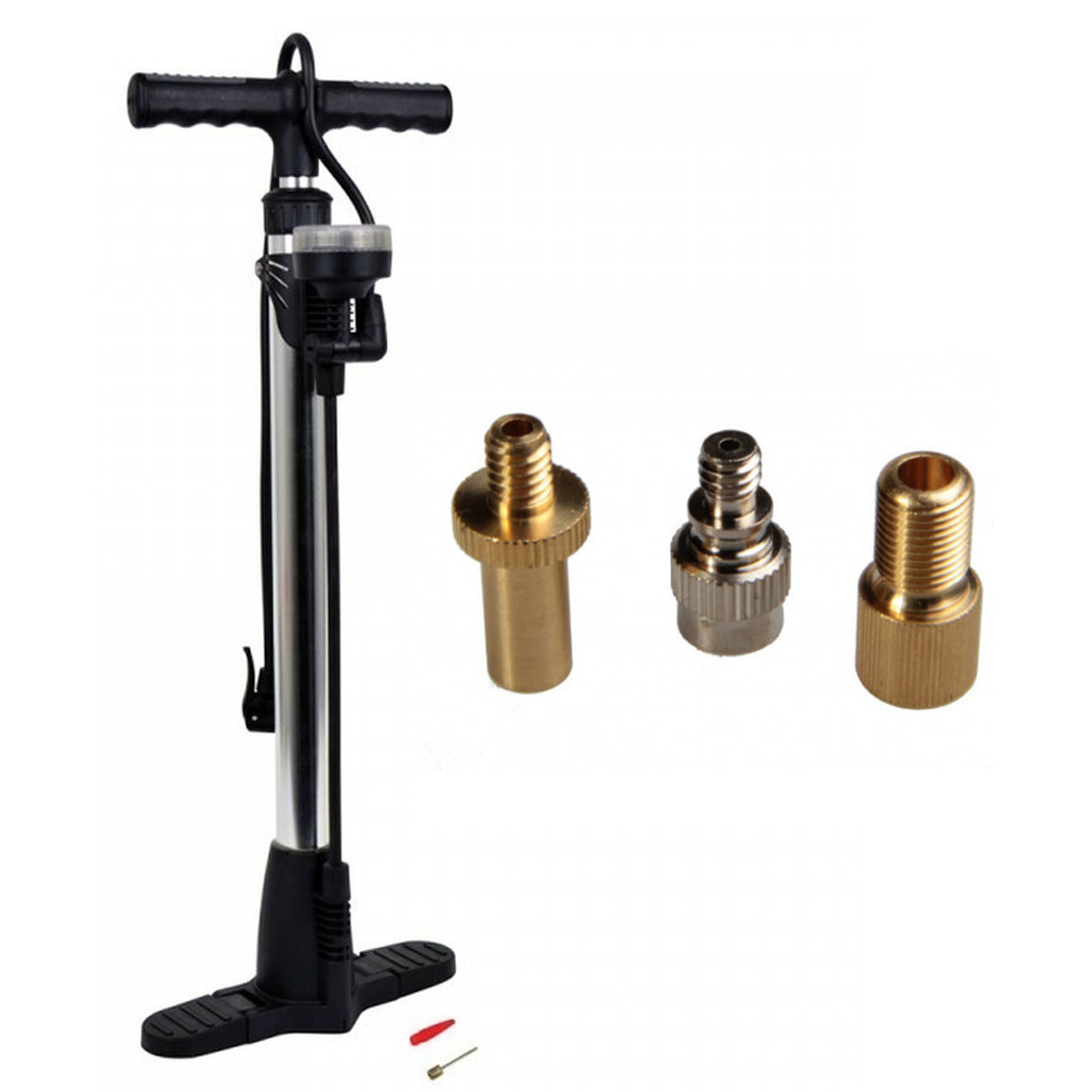 Luxe fietspomp met manometer inclusief 3-delige nippelset -