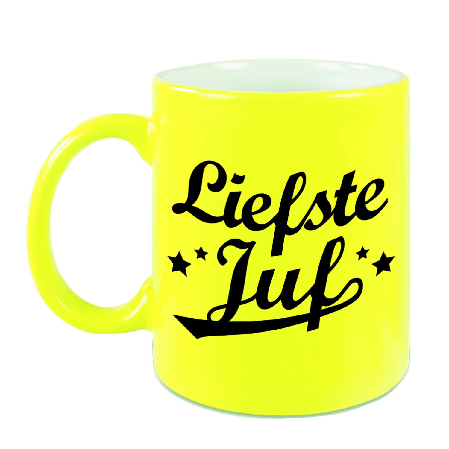 Liefste juf cadeau mok / beker neon geel 330 ml -