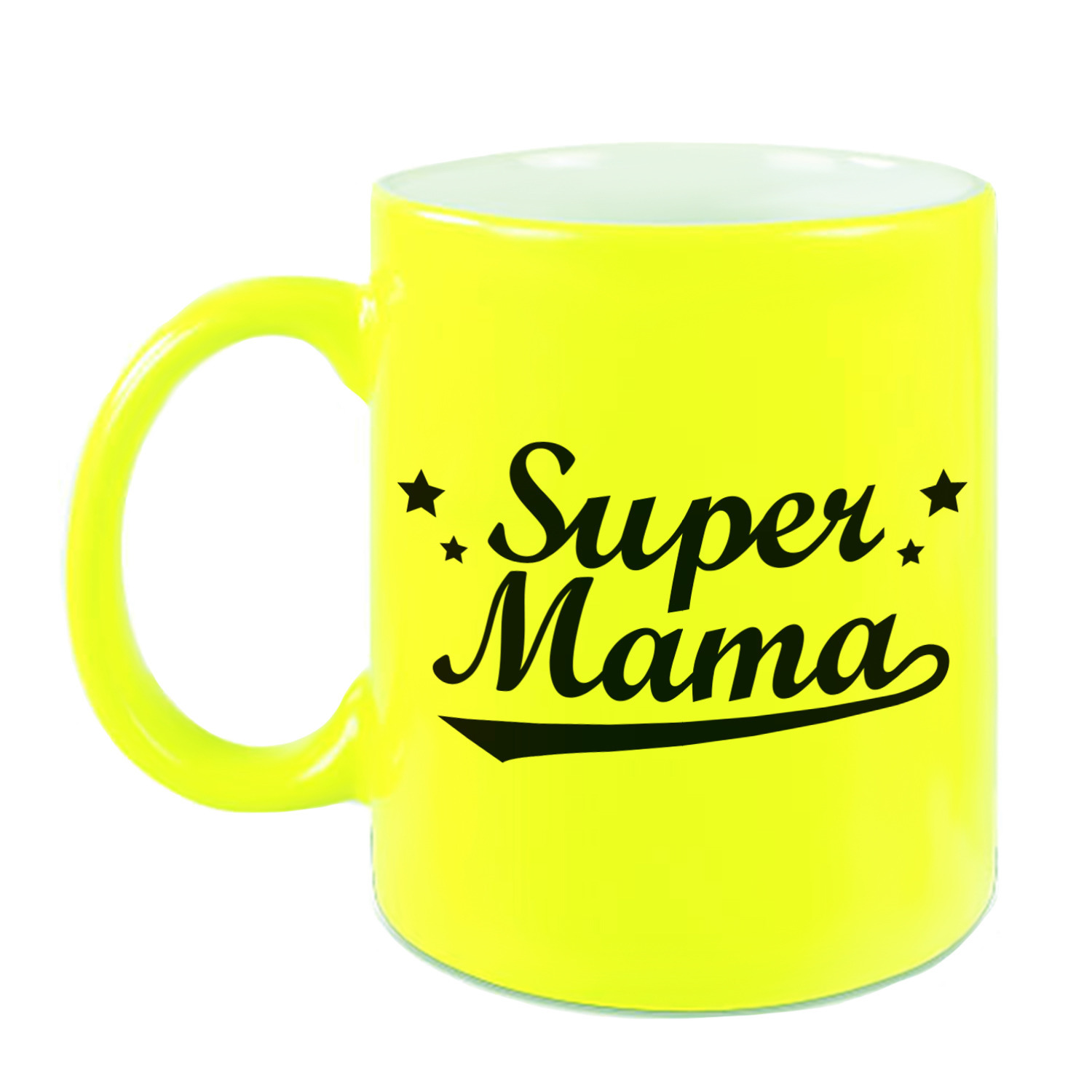 Super mama mok / beker neon geel voor Moederdag/ verjaardag 330 ml -