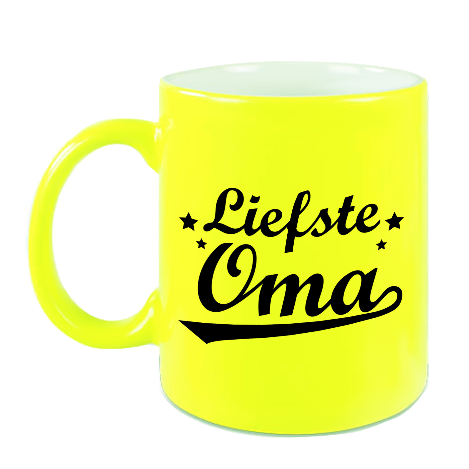 Liefste oma cadeau mok / beker neon geel met sterren 330 ml -