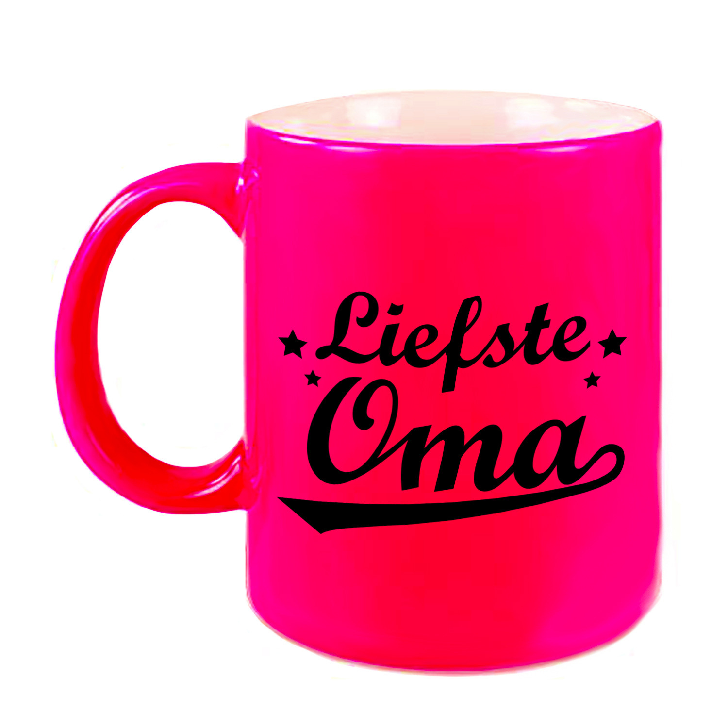 Liefste oma cadeau mok / beker neon roze met sterren 330 ml -