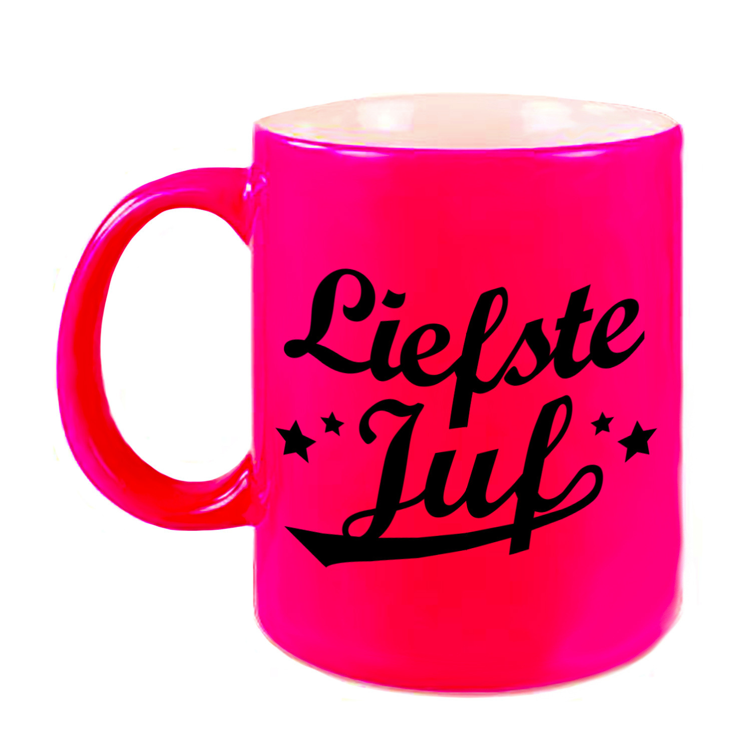 Liefste juf cadeau mok / beker neon roze 330 ml -
