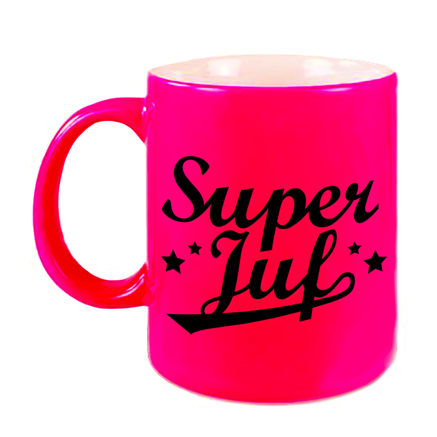 Super juf cadeau mok / beker neon roze 330 ml -