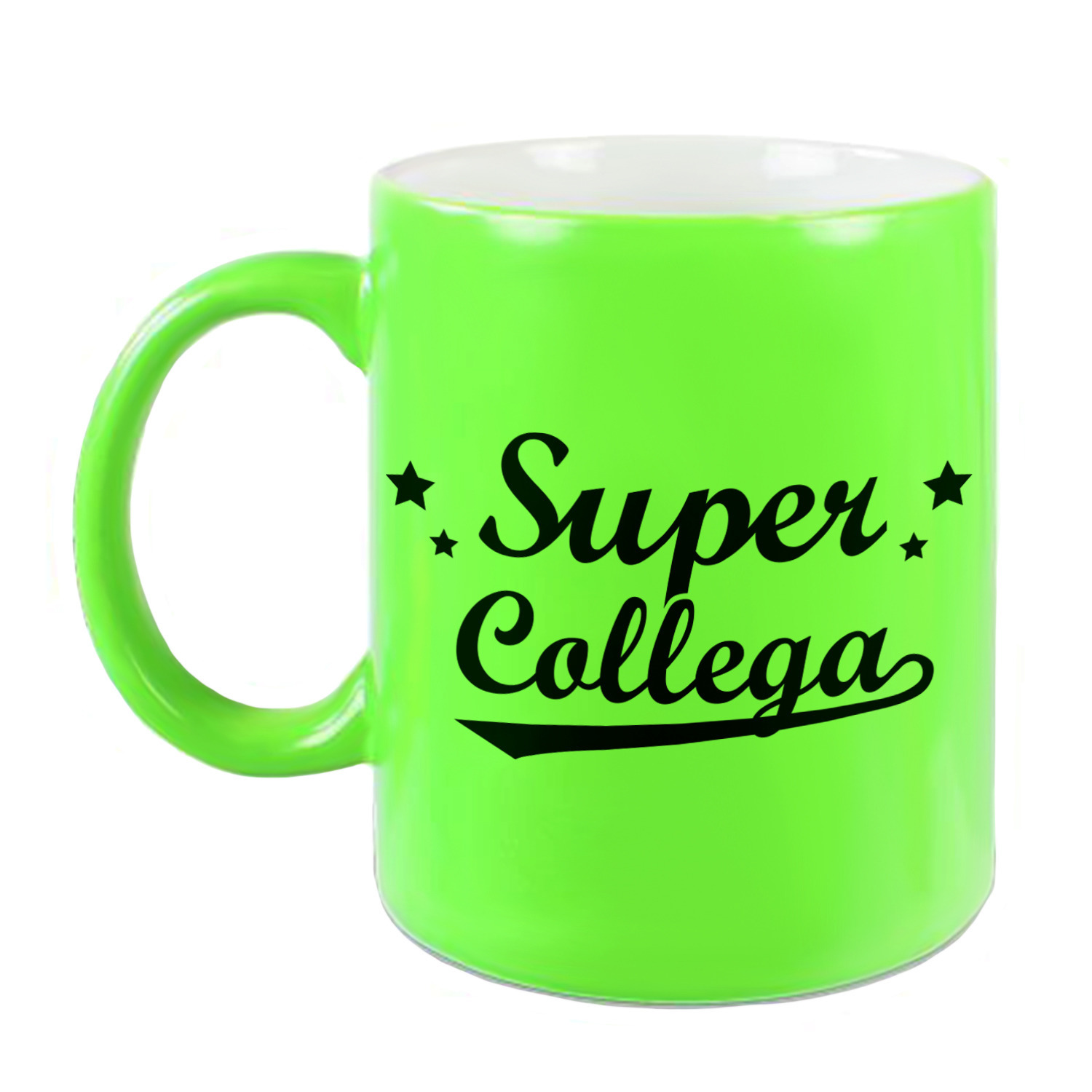 Super collega cadeau mok / beker sterren neon groen 330 ml -