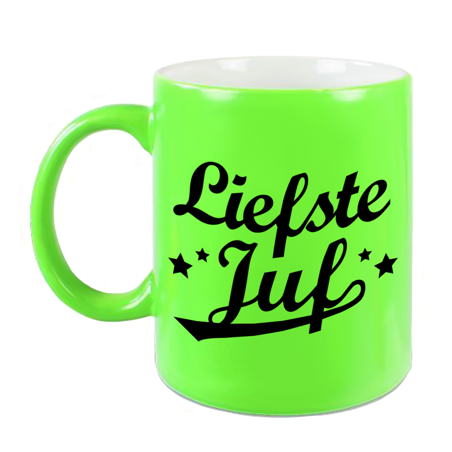 Liefste juf cadeau mok / beker neon groen 330 ml -