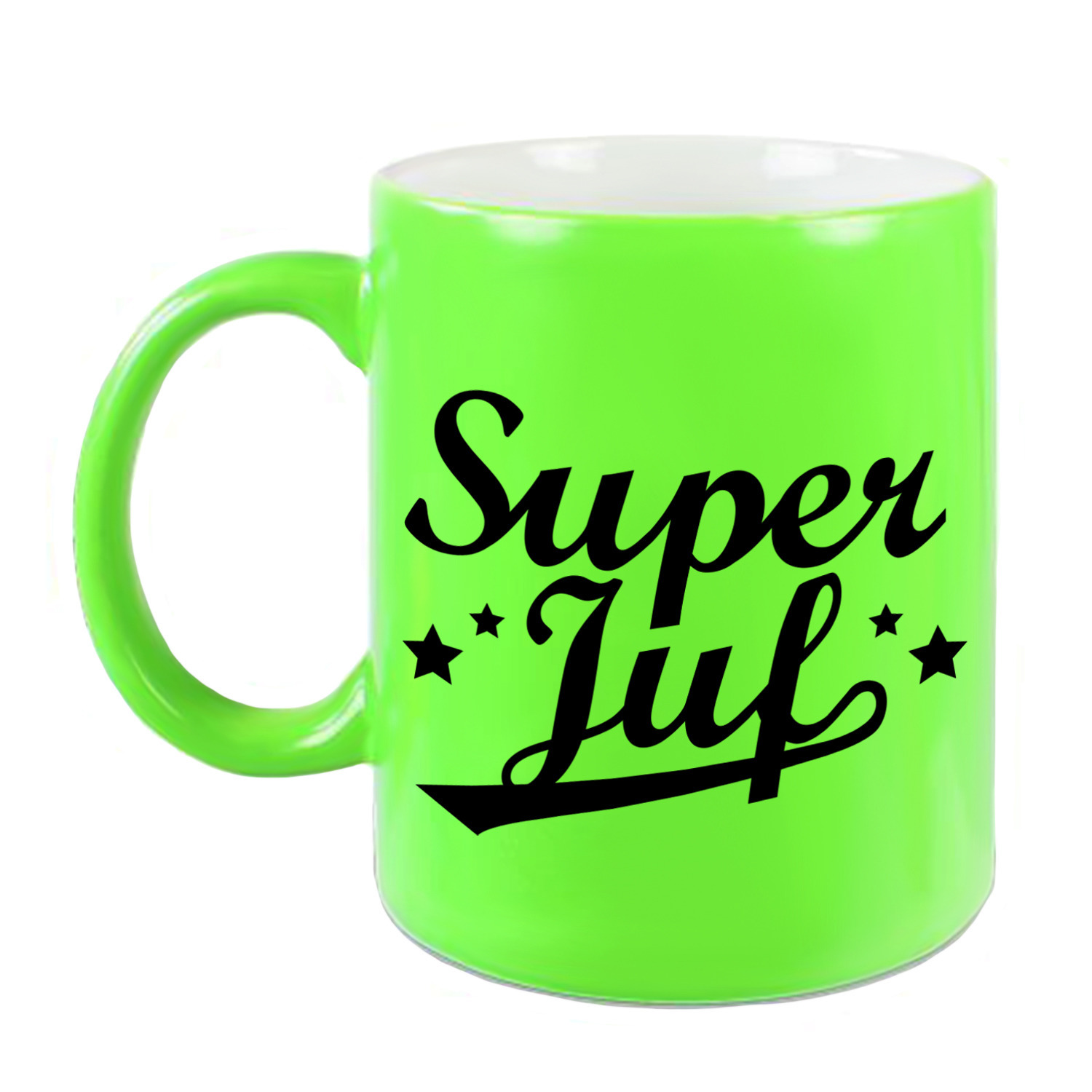 Super juf cadeau mok / beker neon groen 330 ml -