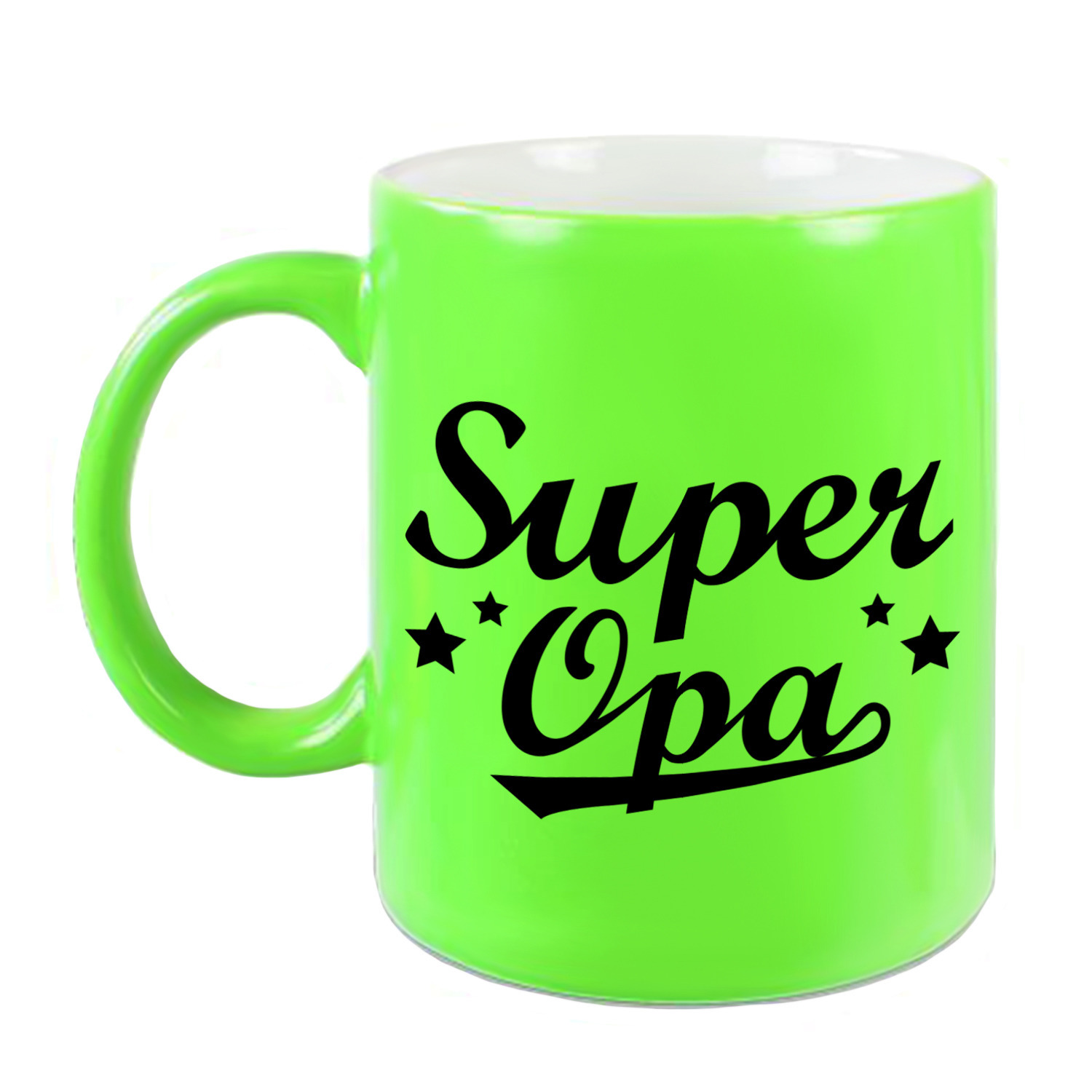 Super opa cadeau mok / beker neon groen met sterren 330 ml -