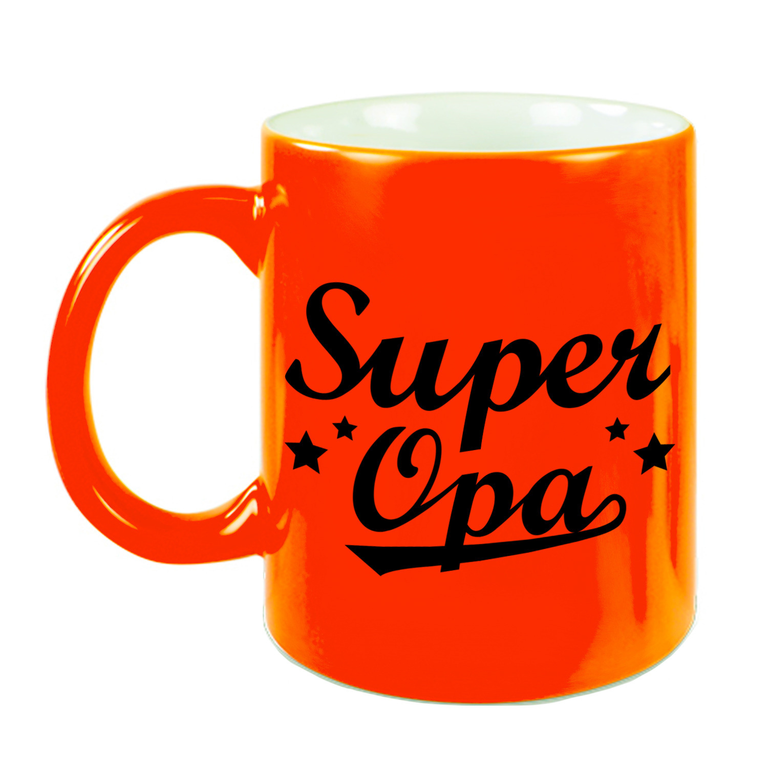 Super opa cadeau mok / beker neon oranje met sterren 330 ml -