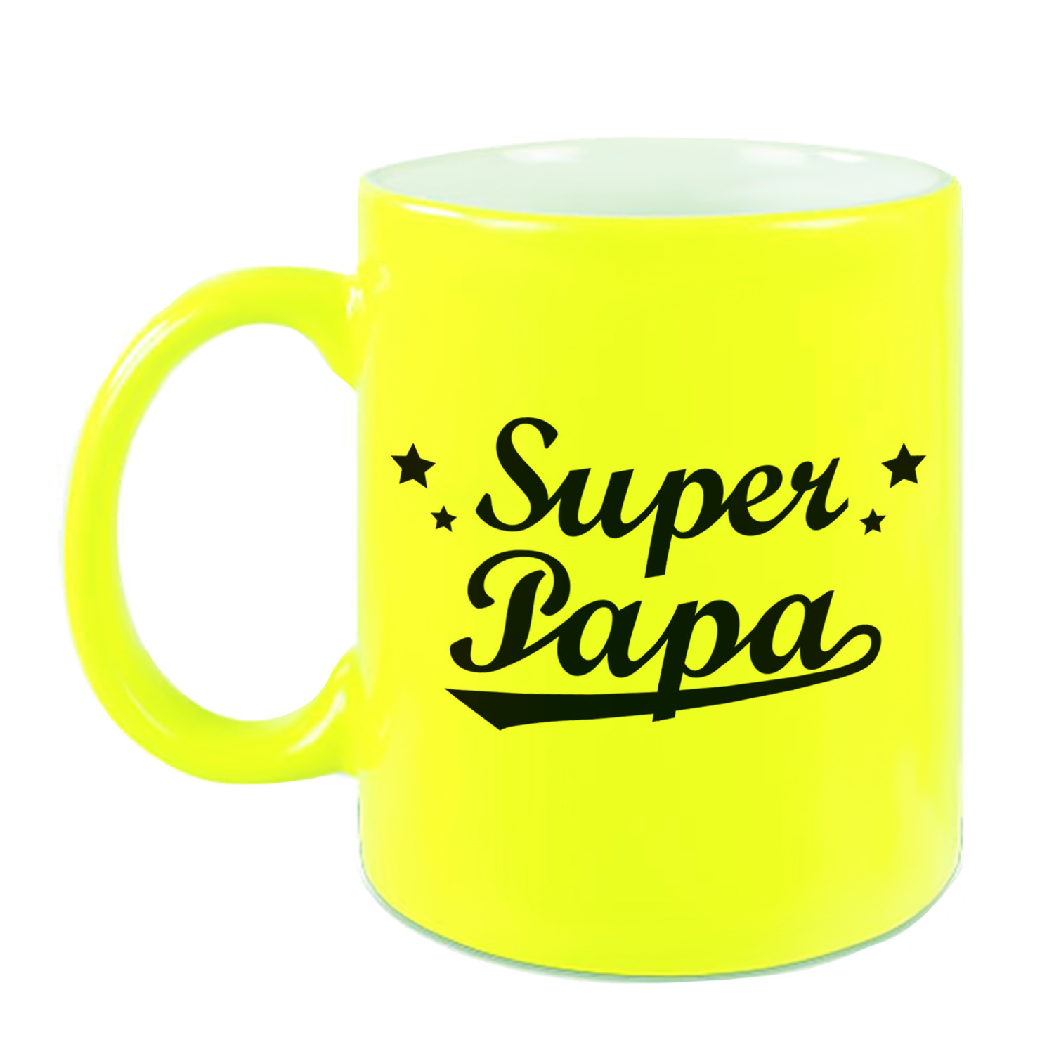Super papa mok / beker neon geel voor Vaderdag/ verjaardag 330 ml -