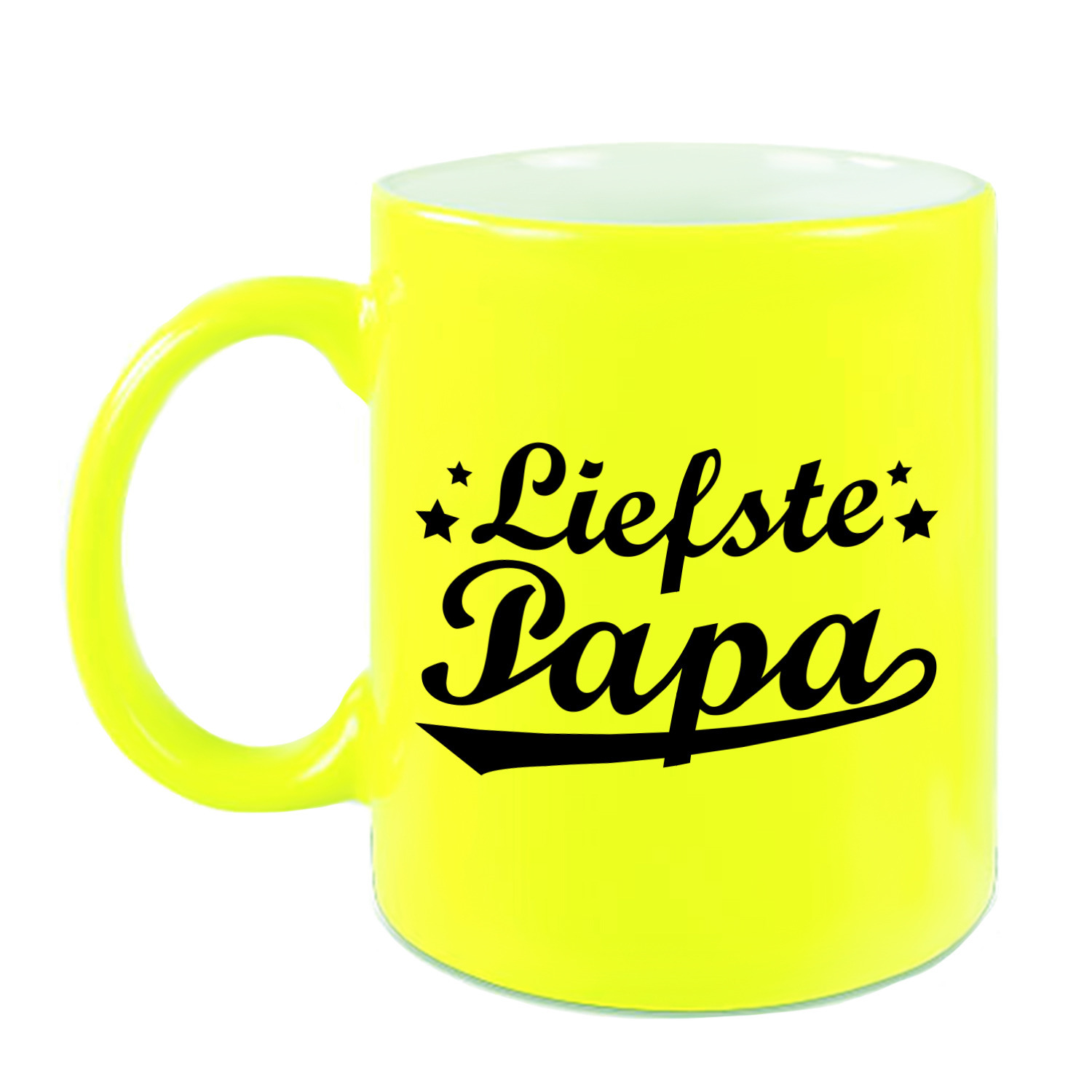 Liefste papa mok / beker neon geel voor Vaderdag/ verjaardag 330 ml -