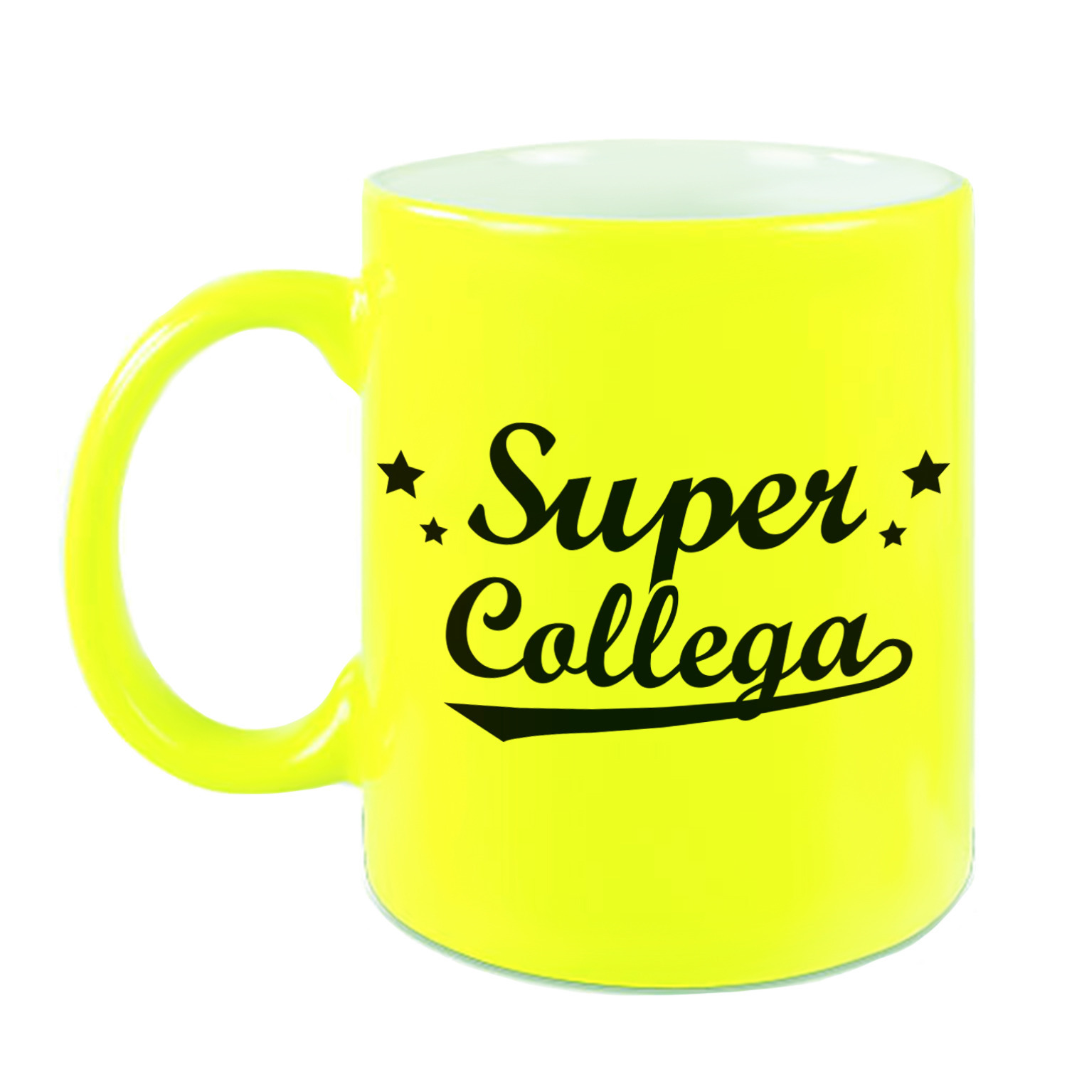 Super collega cadeau mok / beker sterren neon geel 330 ml -
