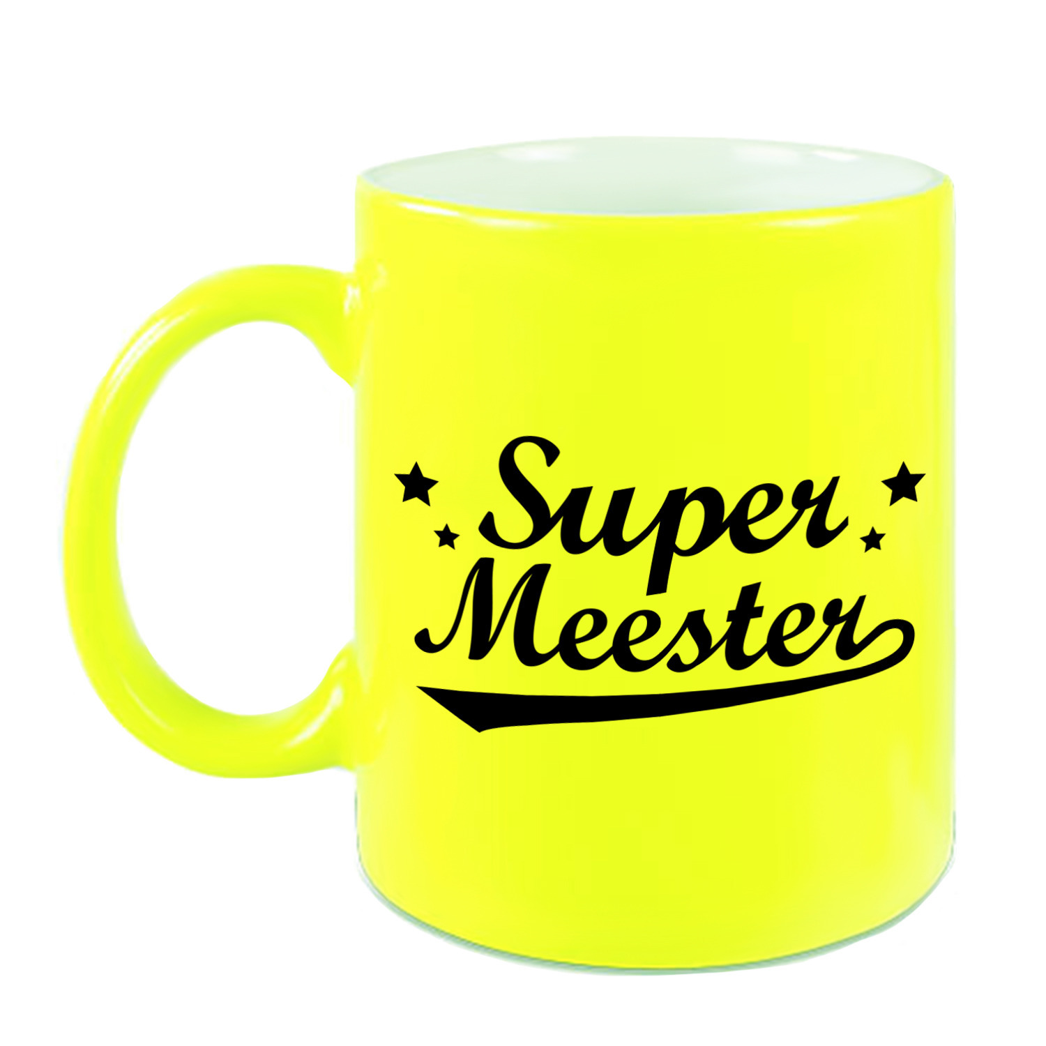 Super meester cadeau mok / beker neon geel 330 ml -