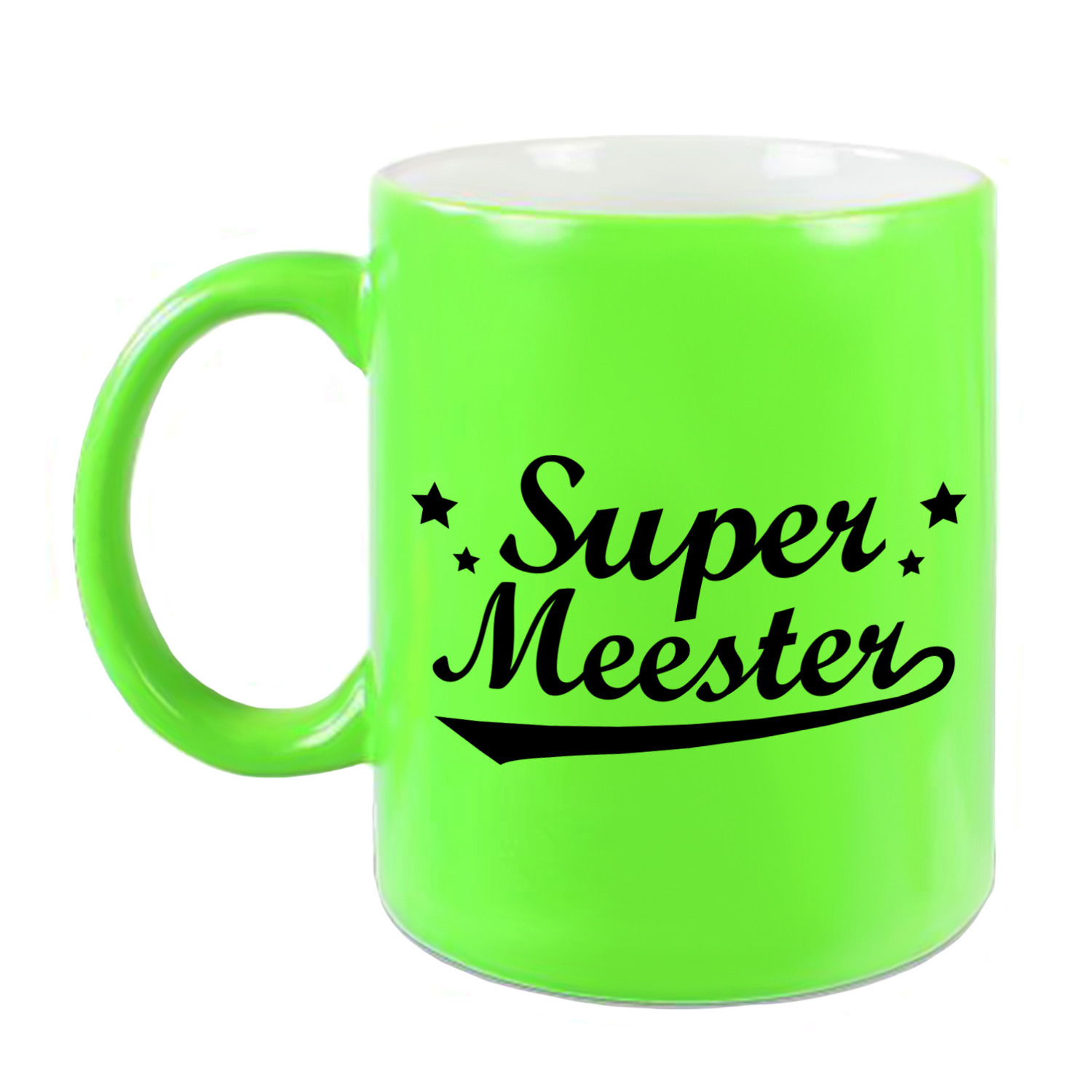 Super meester cadeau mok / beker neon groen 330 ml -