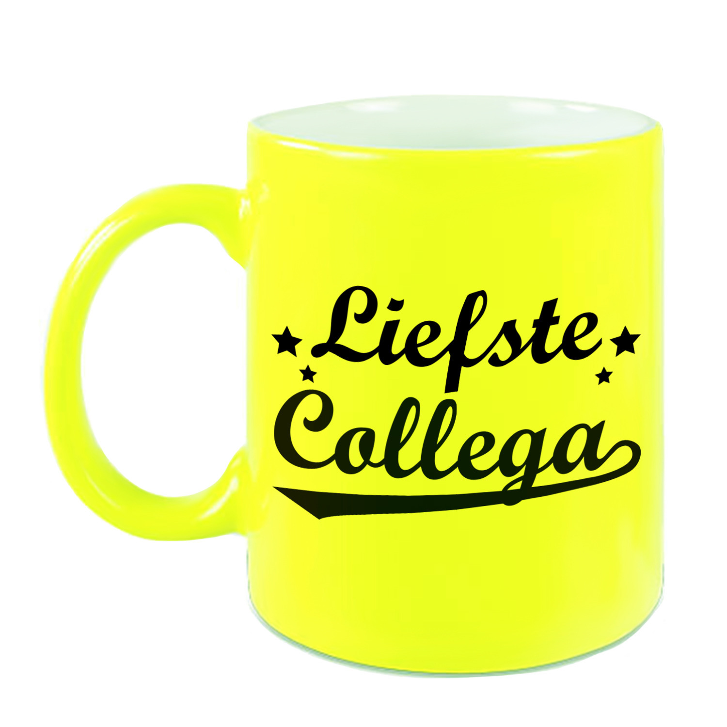 Liefste collega cadeau mok / beker sterren neon geel 330 ml -