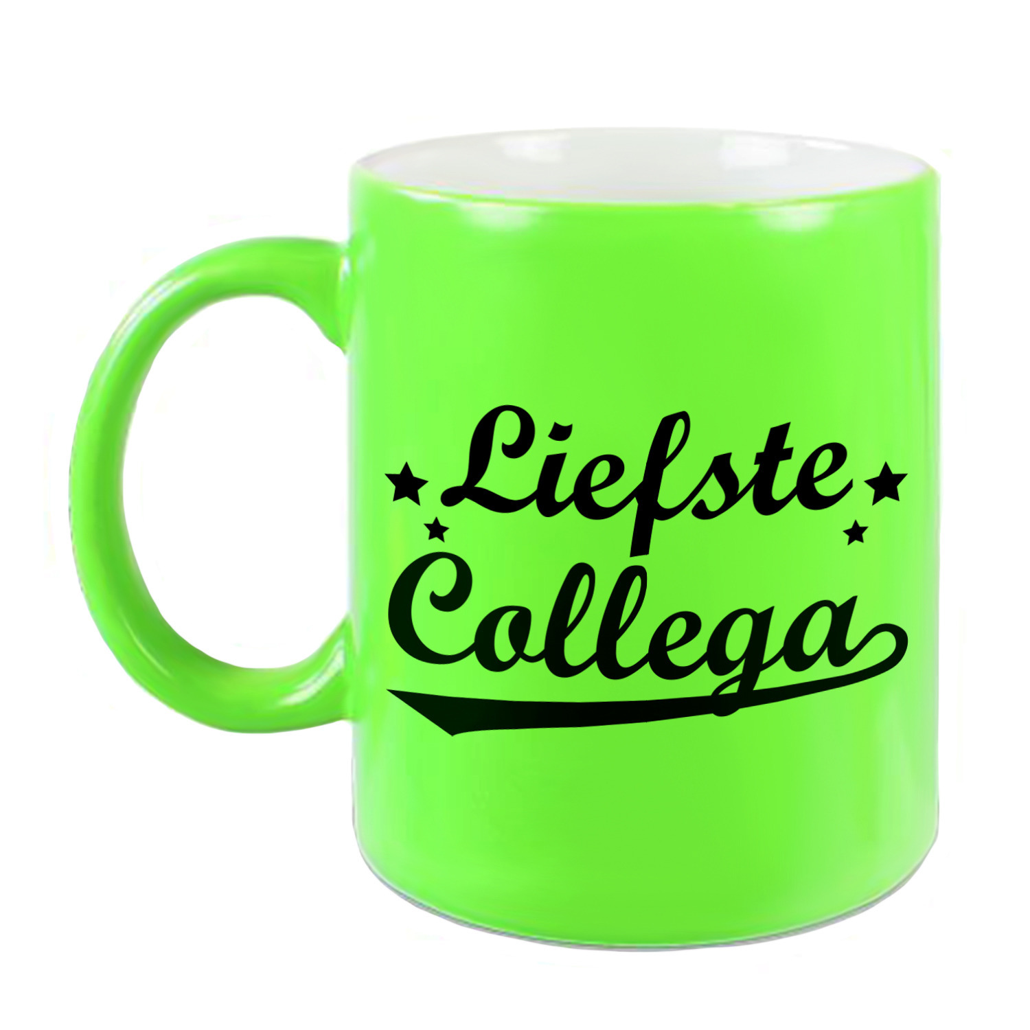 Liefste collega cadeau mok / beker sterren neon groen 330 ml -