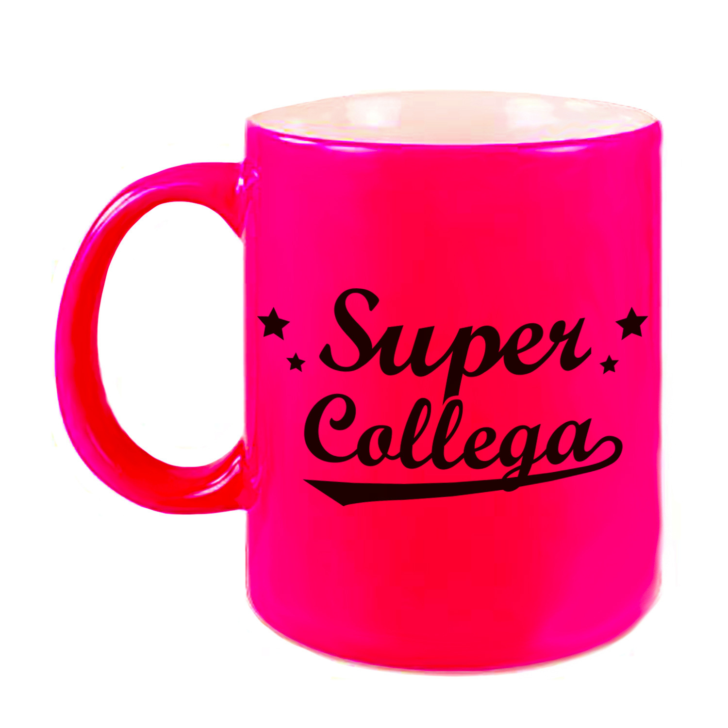Super collega cadeau mok / beker sterren neon roze 330 ml -