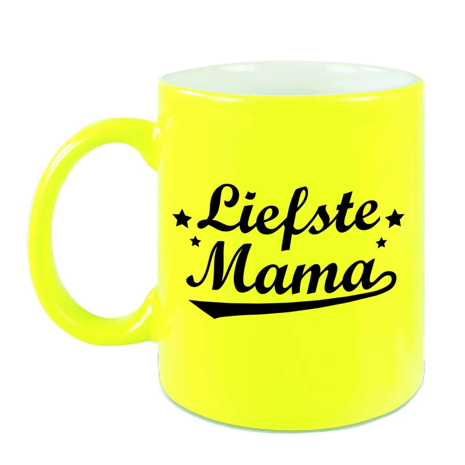 Liefste mama mok / beker neon geel voor Moederdag/ verjaardag 330 ml -
