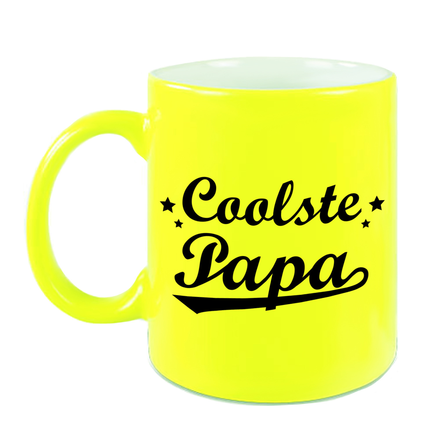 Coolste papa mok / beker neon geel voor Vaderdag/ verjaardag 330 ml -