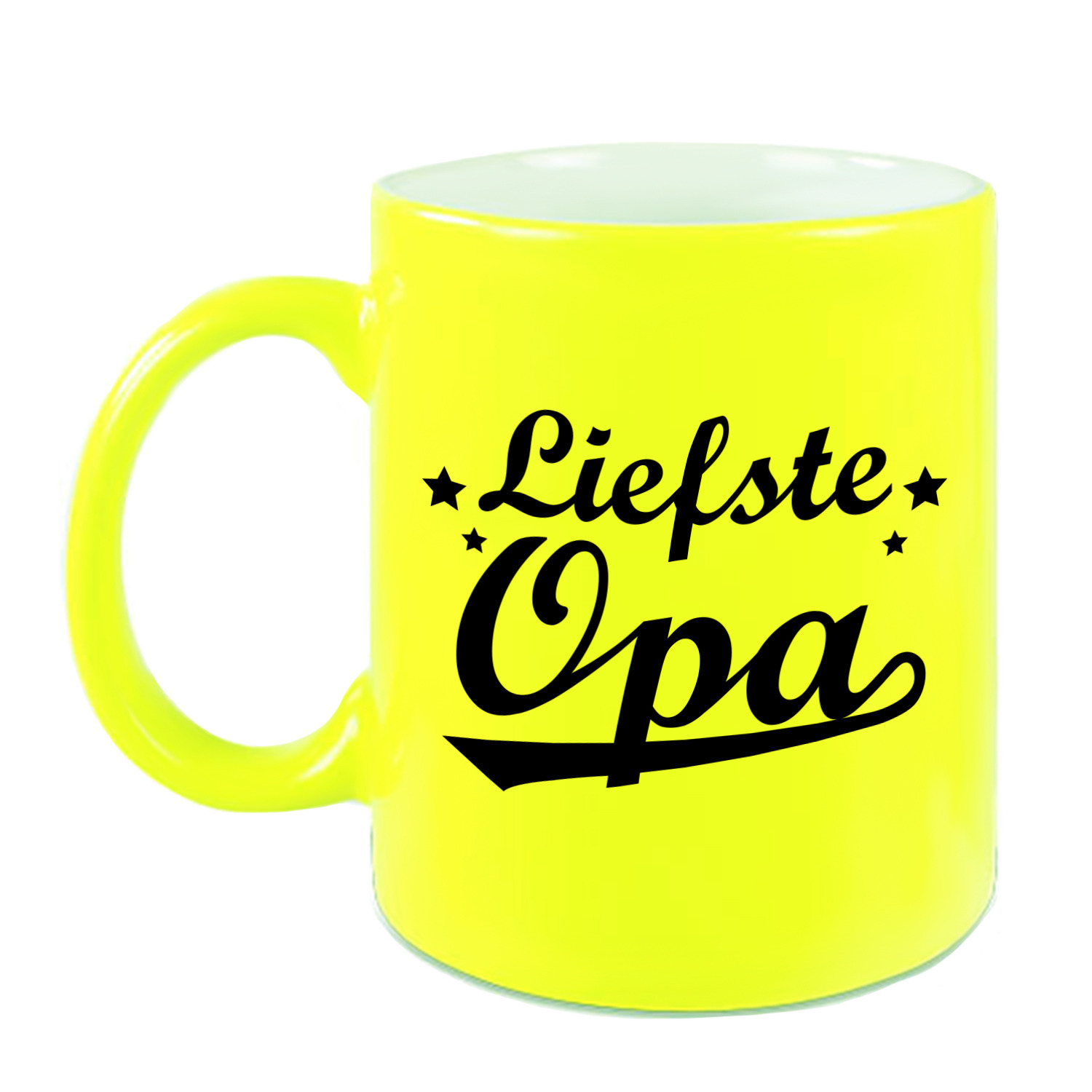 Liefste opa cadeau mok / beker neon geel met sterren 330 ml -