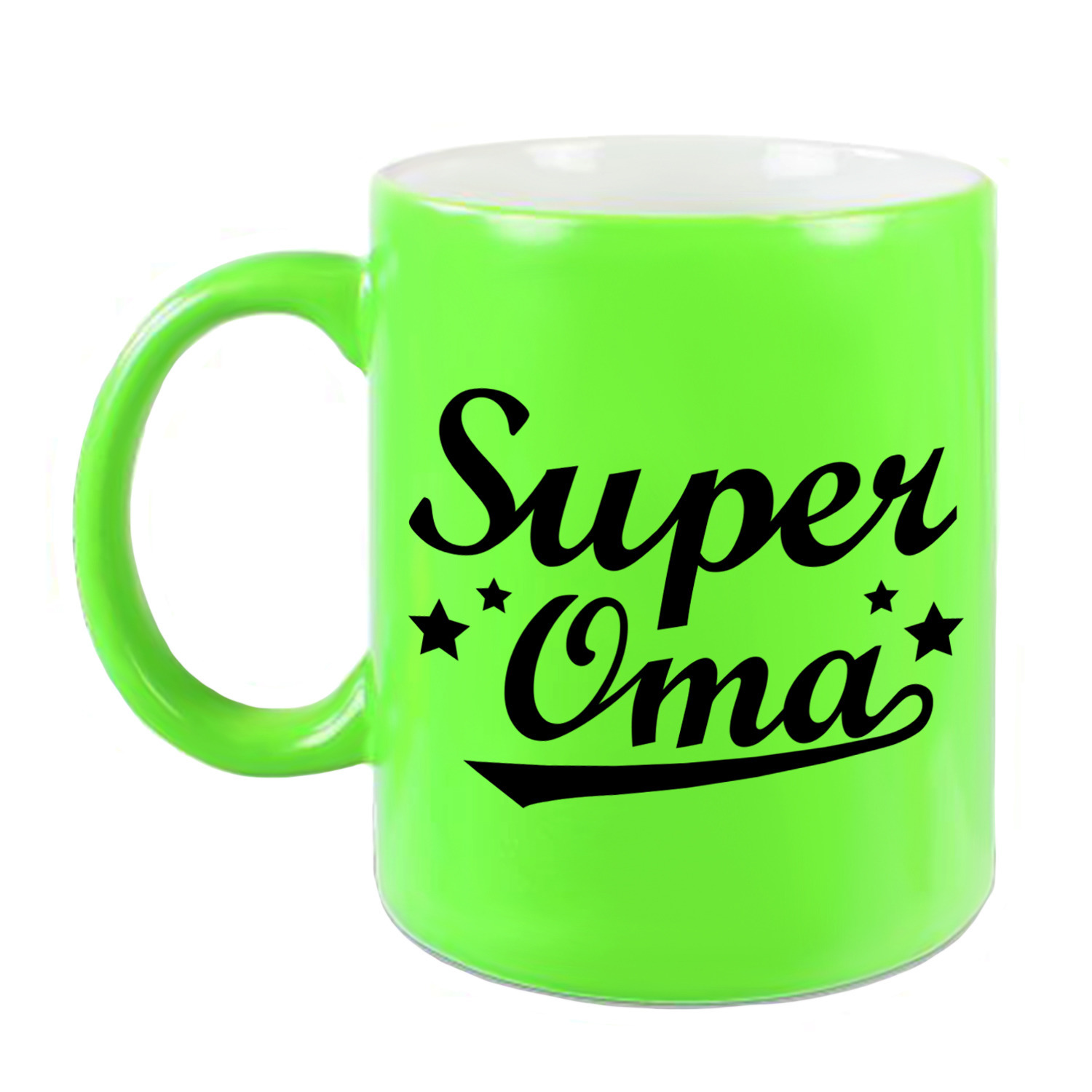 Super oma cadeau mok / beker neon groen met sterren 330 ml -