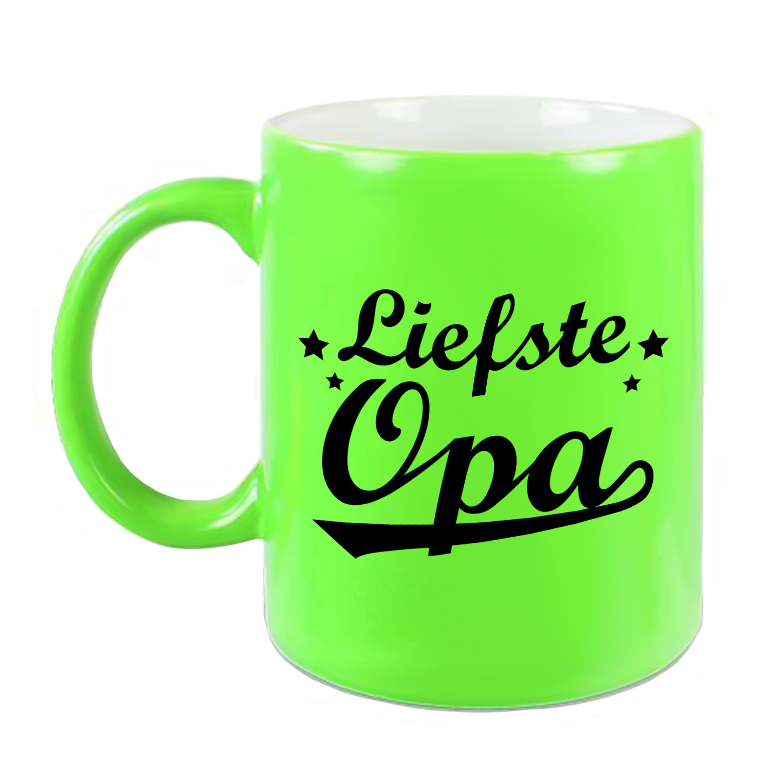 Liefste opa cadeau mok / beker neon groen met sterren 330 ml -