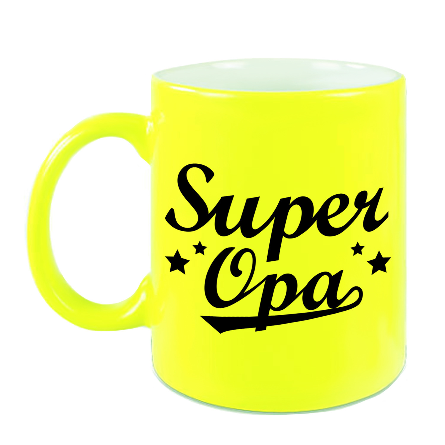 Super opa cadeau mok / beker neon geel met sterren 330 ml -