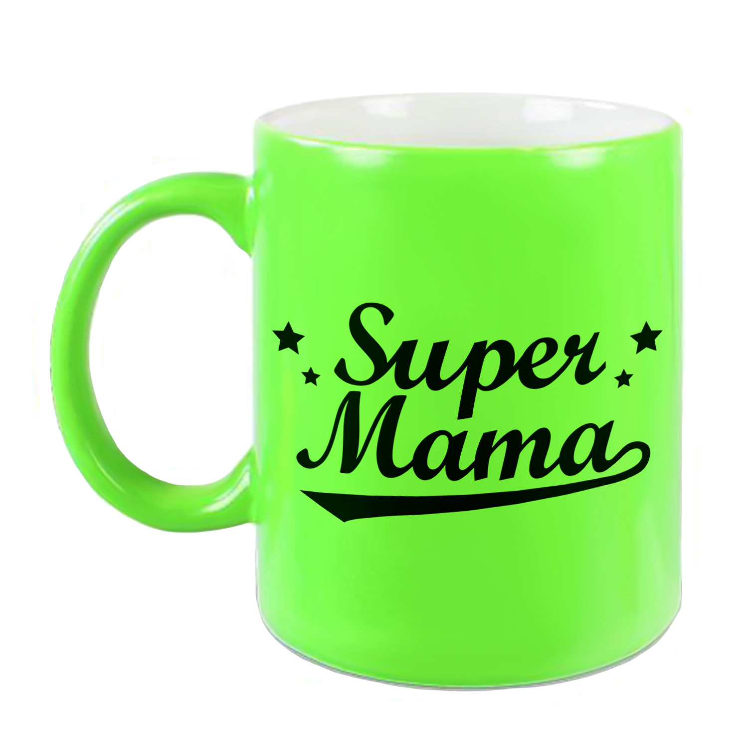 Super mama mok / beker neon groen voor Moederdag/ verjaardag 330 ml -