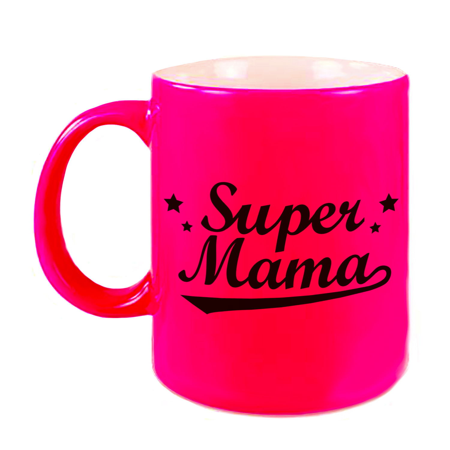 Super mama mok / beker neon roze voor Moederdag/ verjaardag 330 ml -