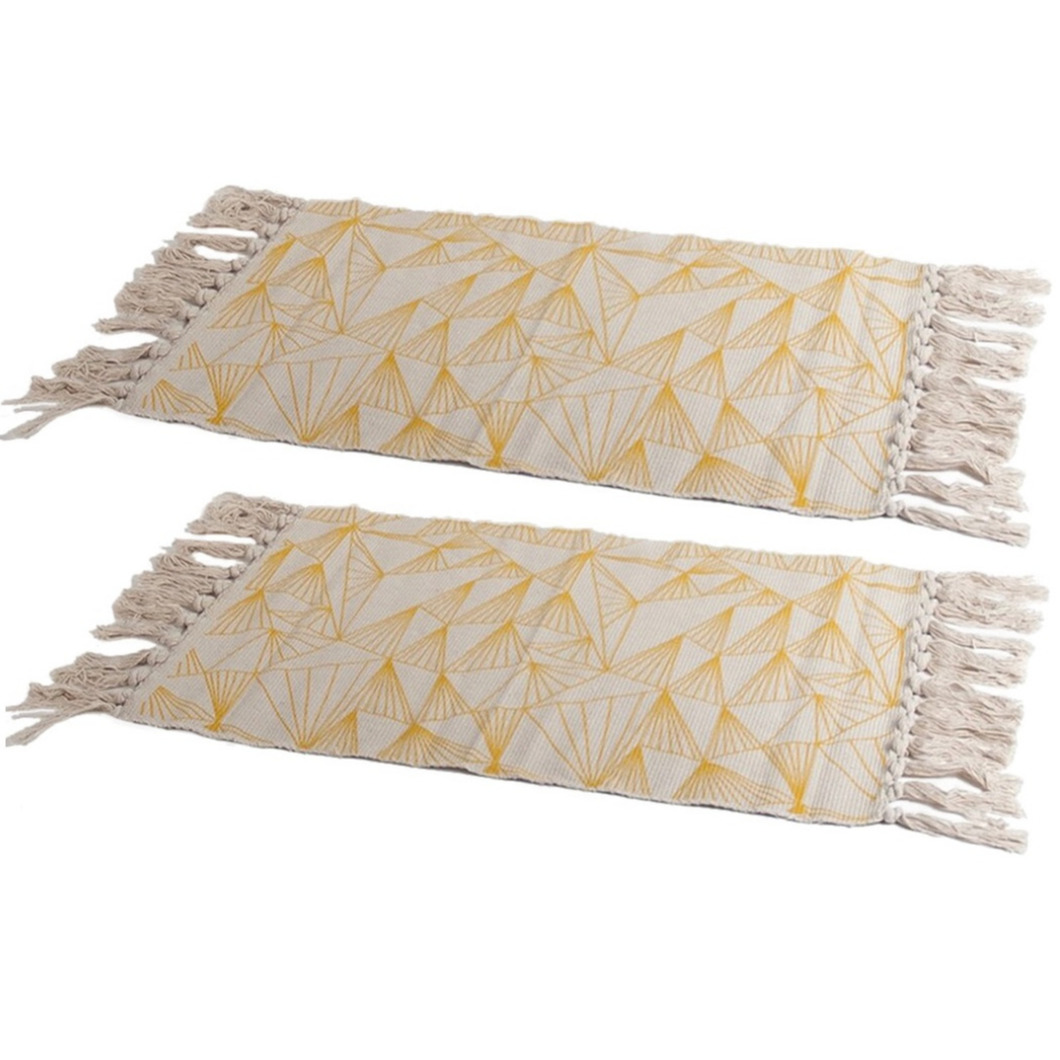 Set van 2x stuks gele/naturel hammam stijl badmat 45 x 70 cm rechthoekig -