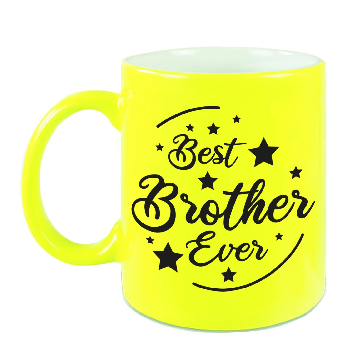 Best Brother Ever cadeau koffiemok / theebeker neon geel 330 ml -