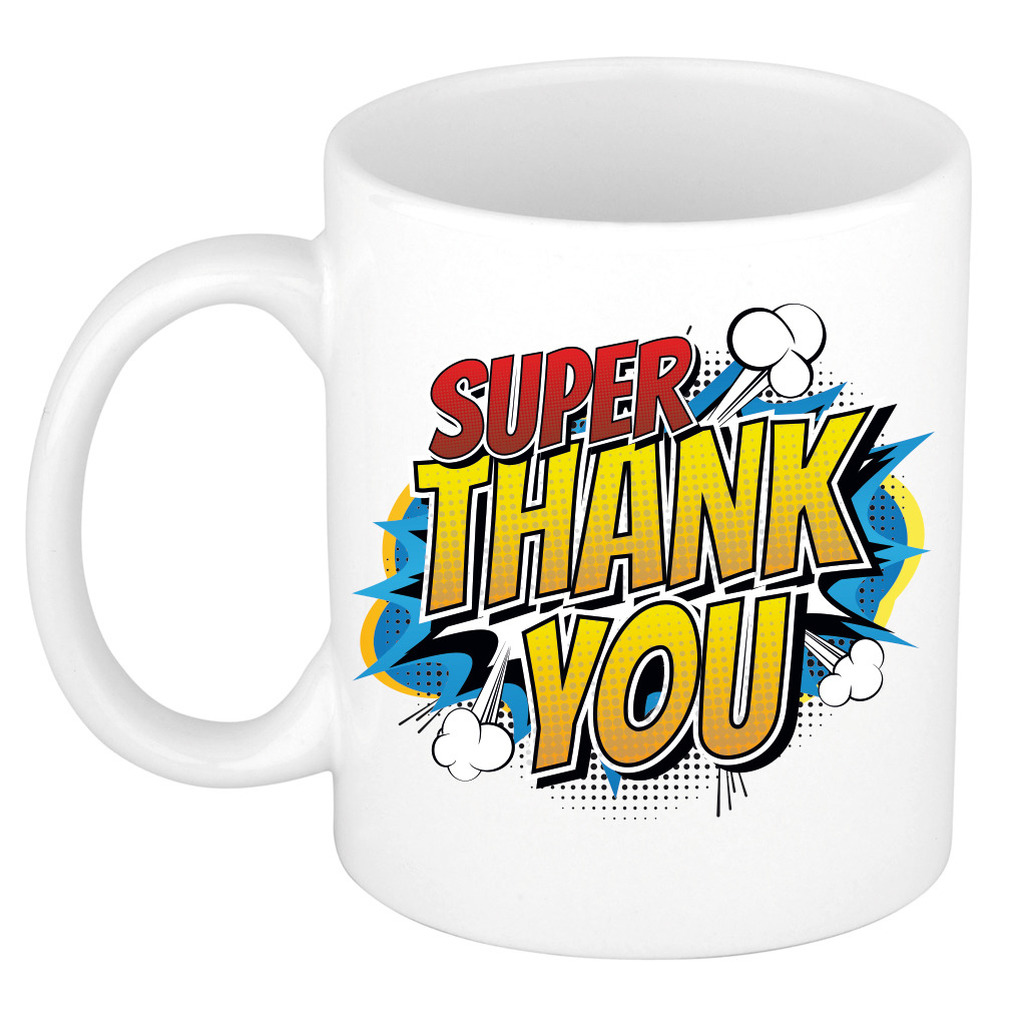 Super thank you cadeau mok / beker wit pop-art 300 ml -