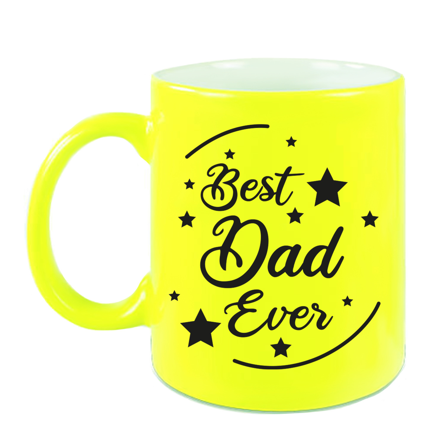 Best Dad Ever cadeau koffiemok / theebeker neon geel 330 ml -