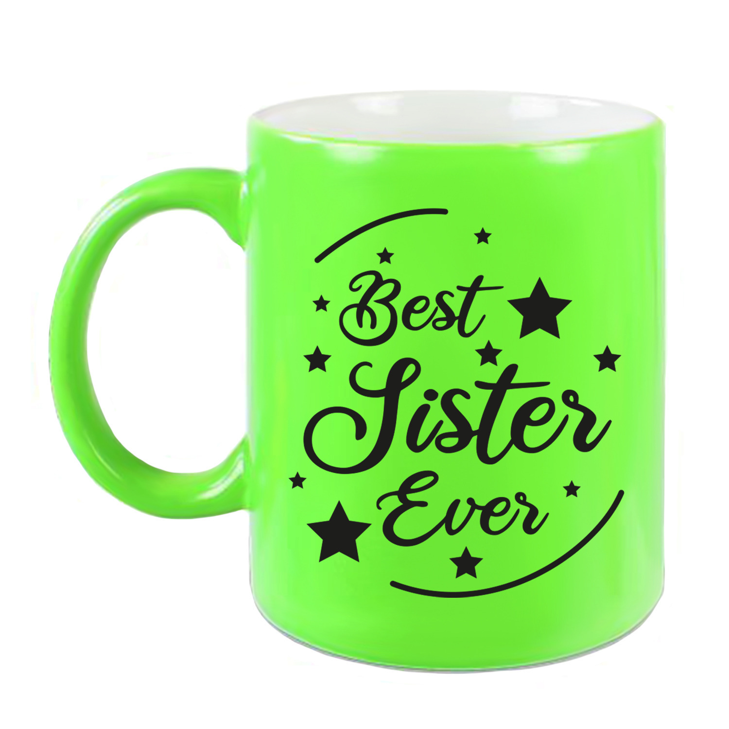 Best Sister Ever cadeau koffiemok / theebeker neon groen 330 ml -