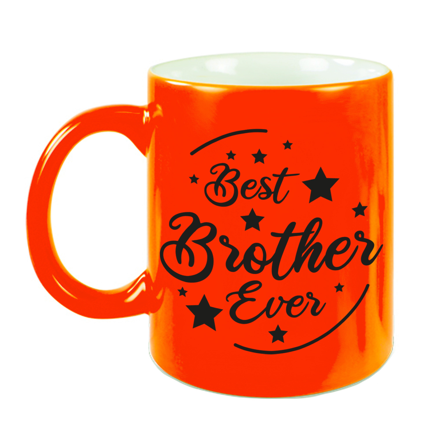 Best Brother Ever cadeau koffiemok / theebeker neon oranje 330 ml -