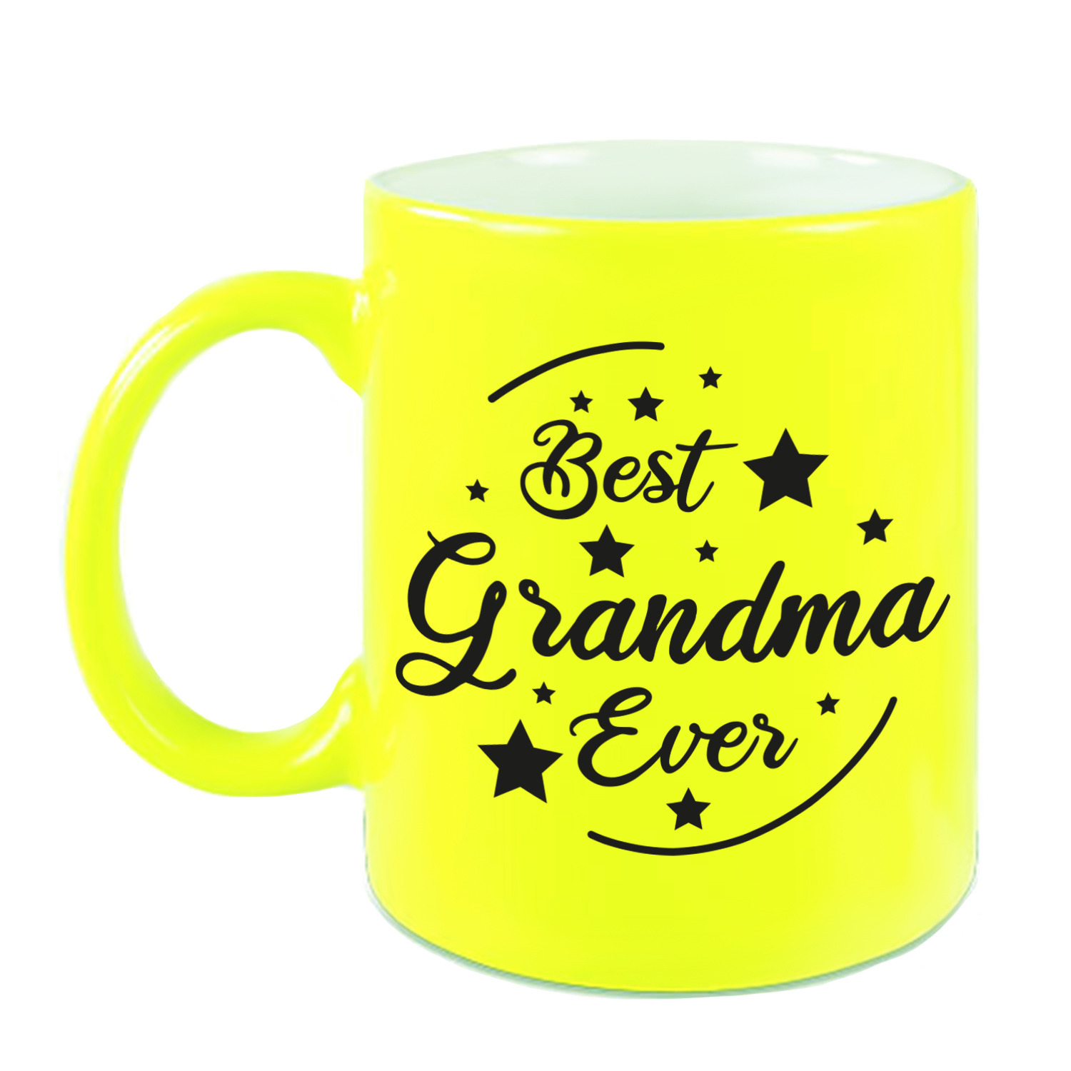 Best Grandma Ever cadeau koffiemok / theebeker neon geel 330 ml -