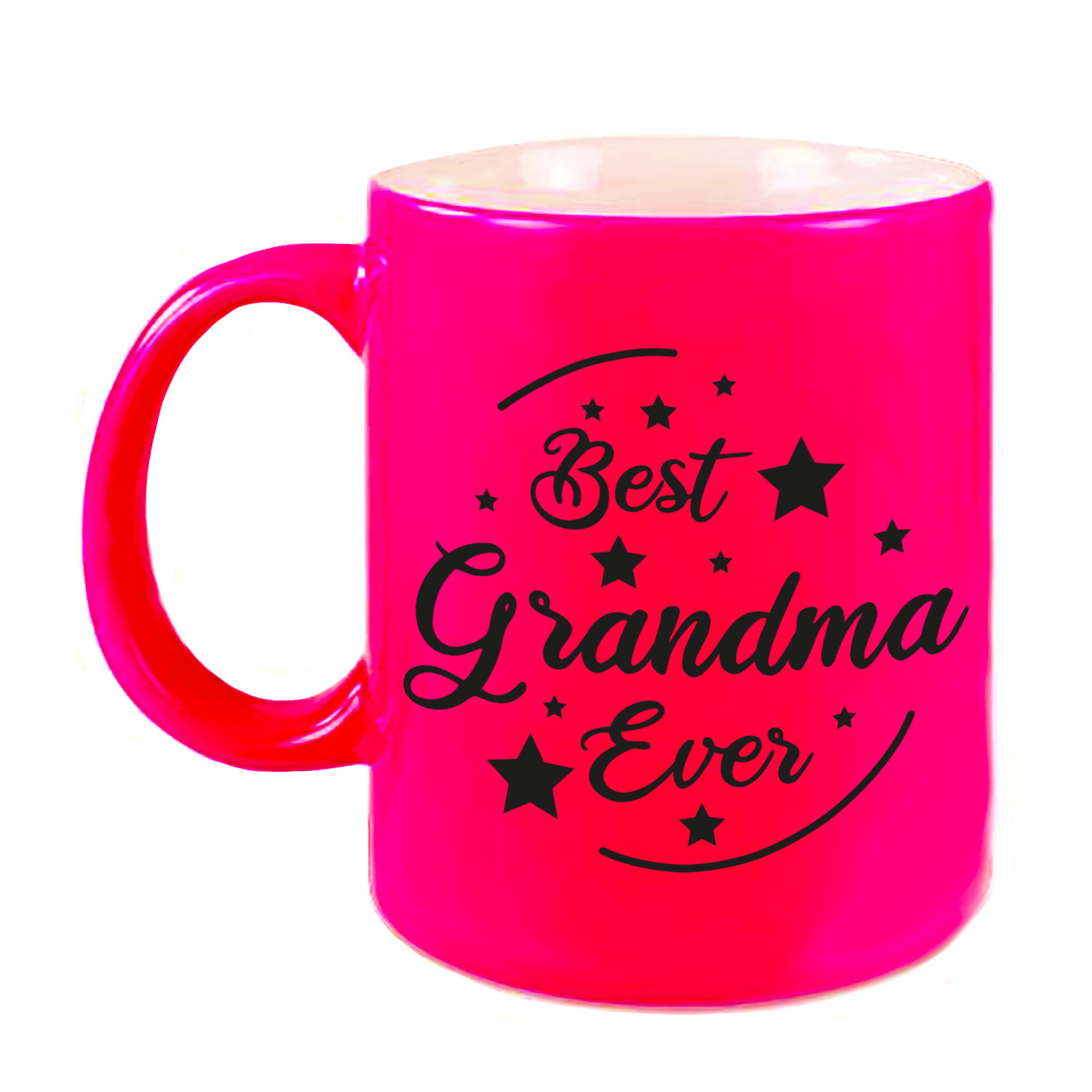 Best Grandma Ever cadeau koffiemok / theebeker neon roze 330 ml -