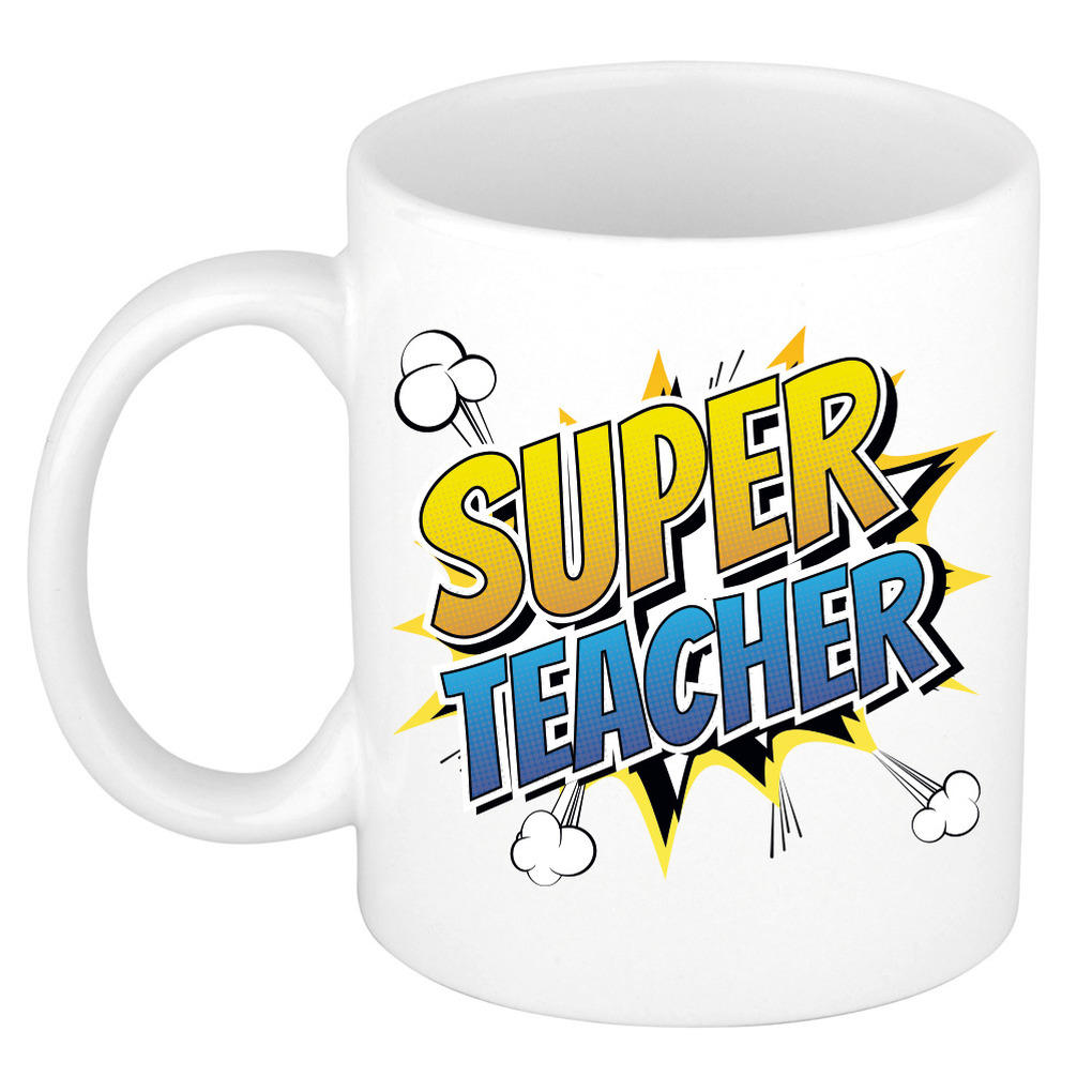 Super teacher cadeau mok / beker wit pop-art 300 ml -