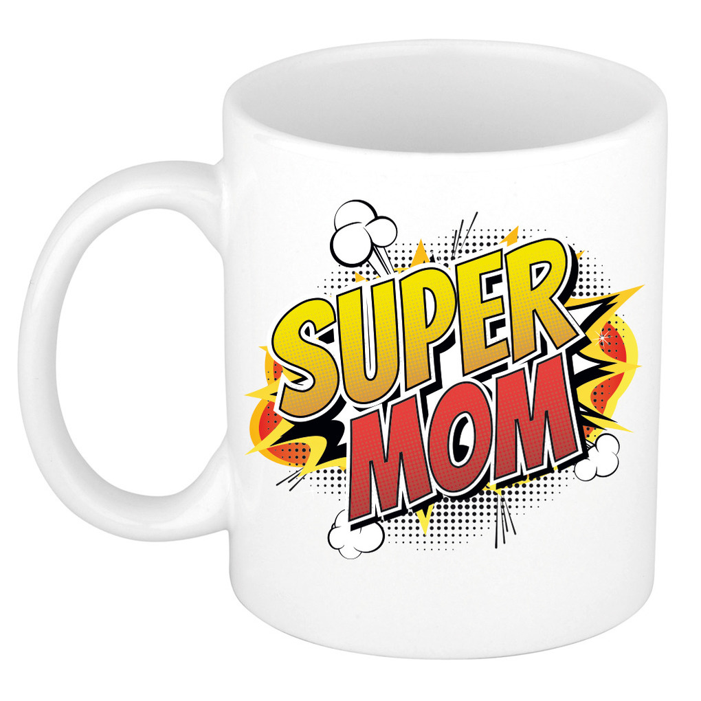 Super mom cadeau mok / beker wit pop-art / cartoon stijl 300 ml -
