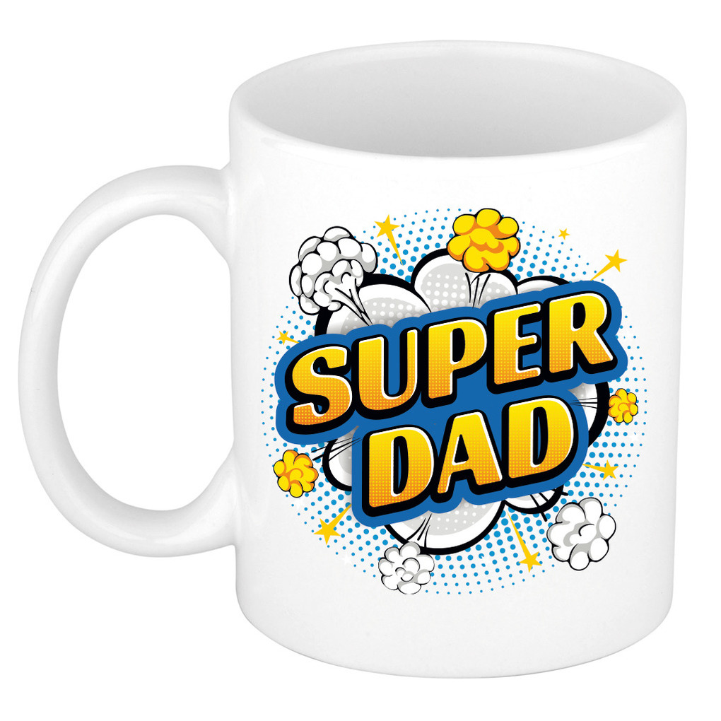 Super dad cadeau mok / beker wit pop-art stijl 300 ml -