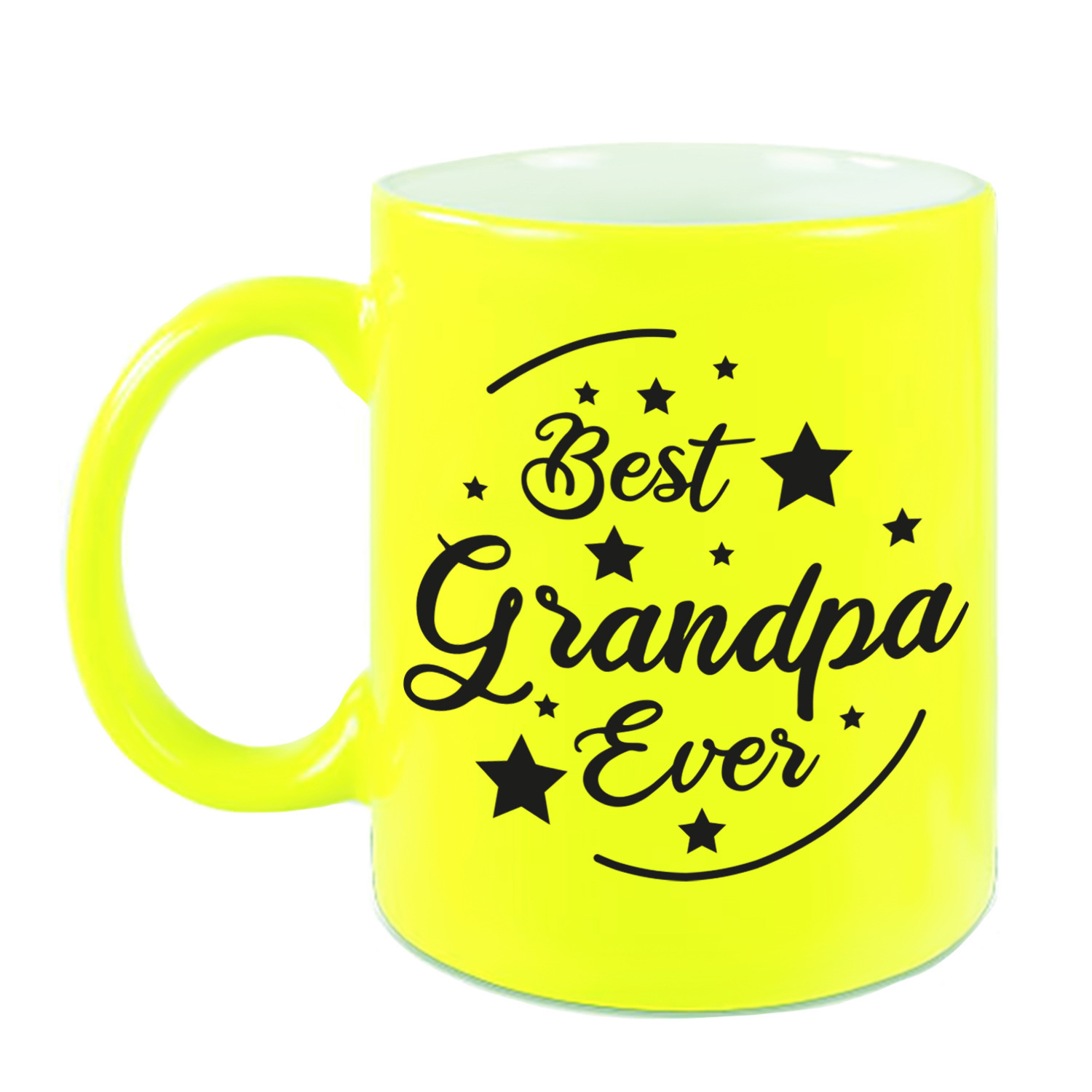 Best Grandpa Ever cadeau koffiemok / theebeker neon geel 330 ml -