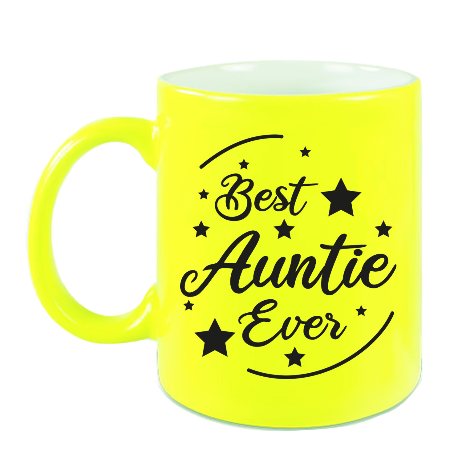 Best Auntie Ever cadeau koffiemok / theebeker neon geel 330 ml -