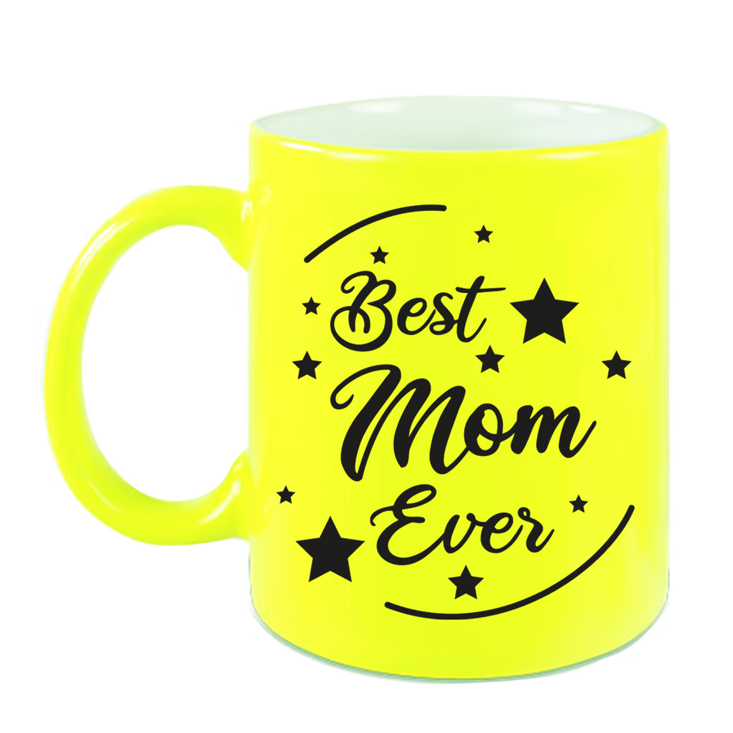 Best Mom Ever cadeau koffiemok / theebeker neon geel 330 ml -