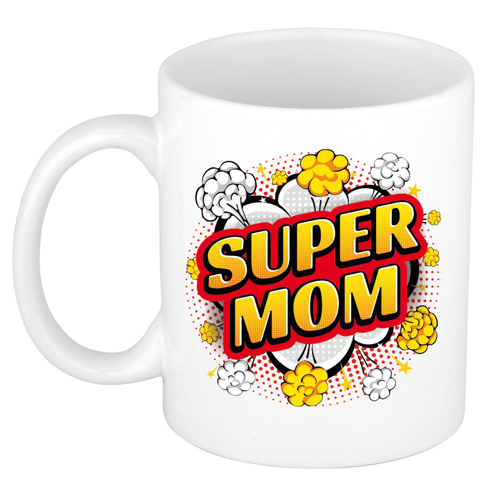 Super mom cadeau mok / beker wit pop-art stijl 300 ml -