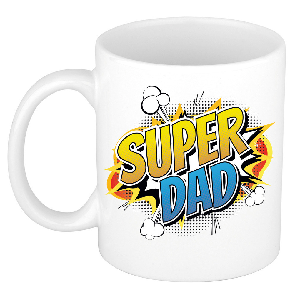 Super dad cadeau mok / beker wit pop-art / cartoon stijl 300 ml -