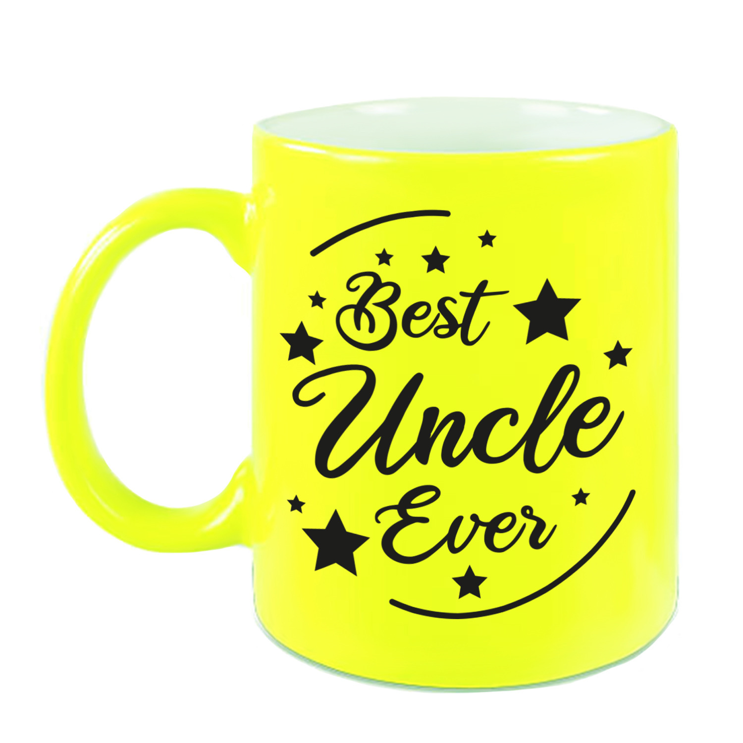 Best Uncle Ever cadeau koffiemok / theebeker neon geel 330 ml -